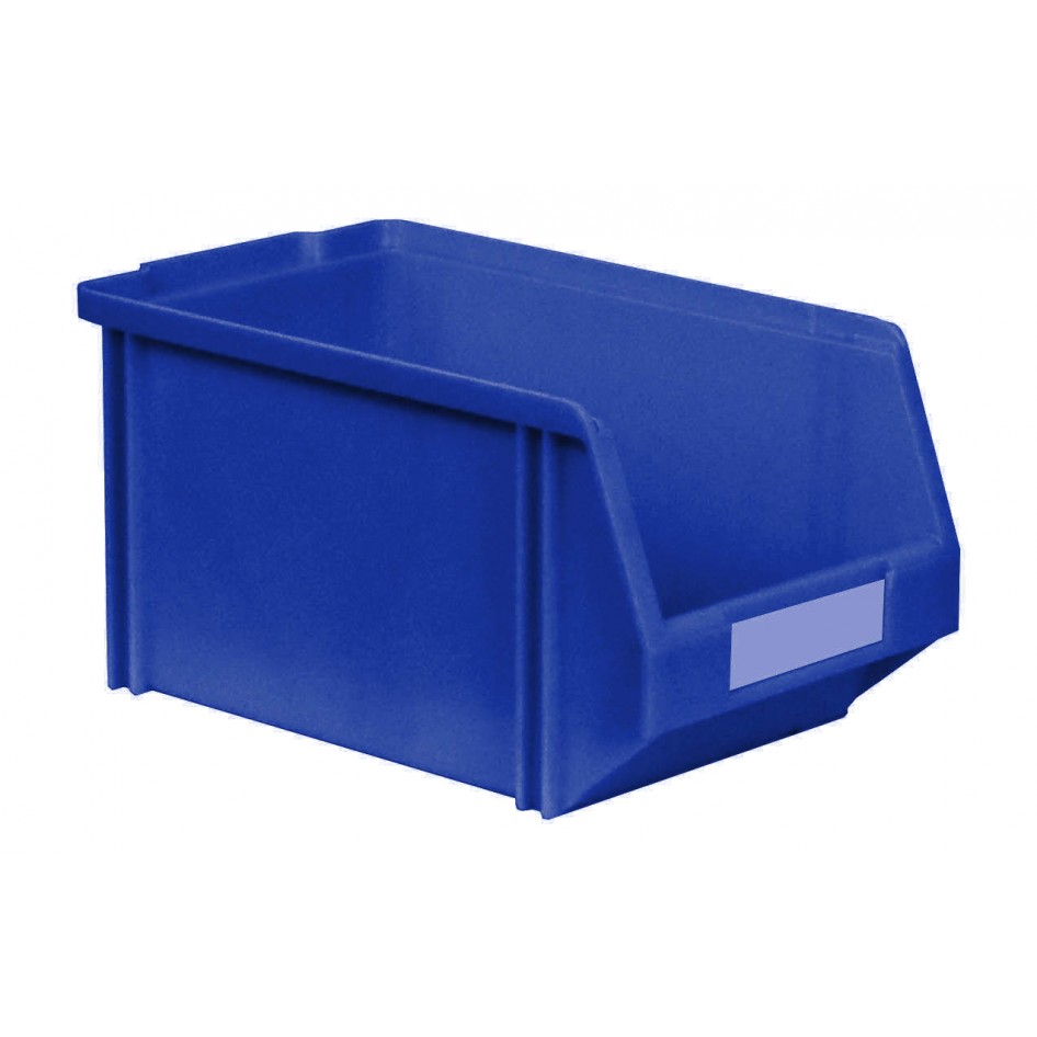 Caja de plástico EuroBox plegable y apilable. Contenedor azul con