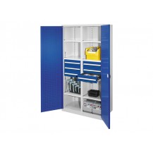 Armario metálico con tabique, 2 puertas con paneles perforados, 6 estantes, APP-146363013