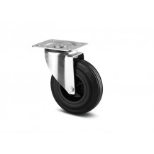Rueda móvil de goma negra de Ø200 mm. con pletina cincada RM-200